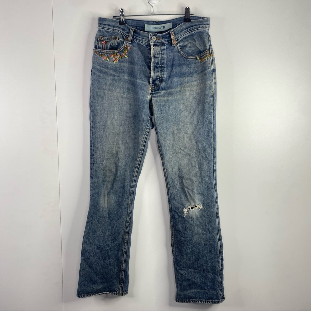 GAP Bootcut Jeans Size 8 Embroidered Jeans Mushroom Floral Flowers Button Fly